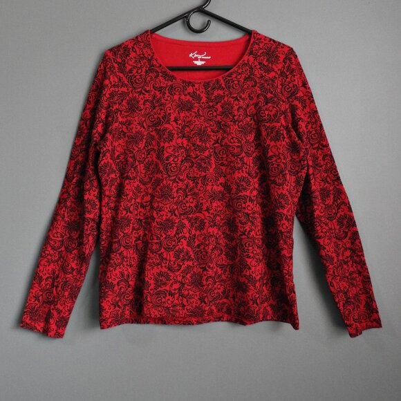 Kim Rogers Tops - Kim Rogers Women's Crew Neck Long Sleeve Top Black & Red Floral Size Lar…